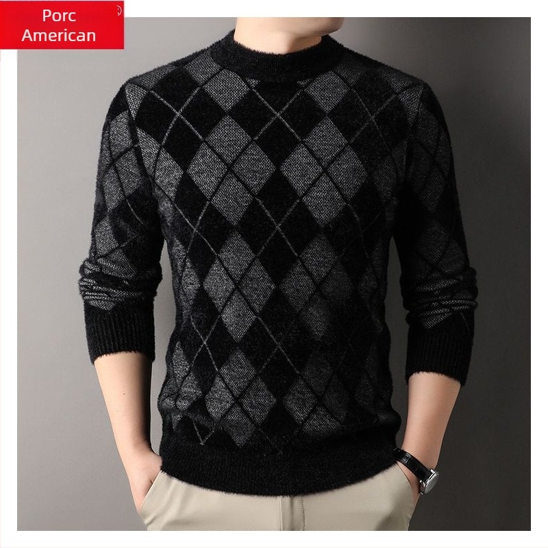 Pulover bărbătesc, stil coreean, slim fit, gros, guler rotund