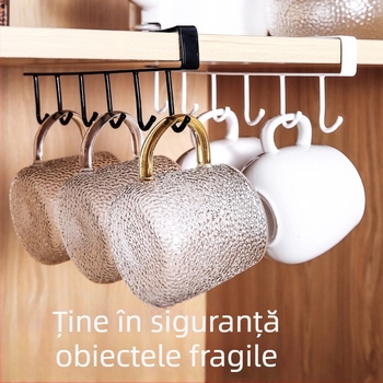 Cârlig de bucătărie sub dulap, fără găuri, pentru tacâmuri, prosoape și căni