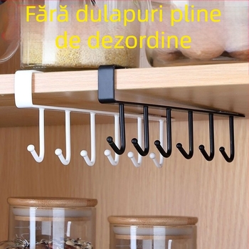 Cârlig de bucătărie sub dulap, fără găuri, pentru tacâmuri, prosoape și căni