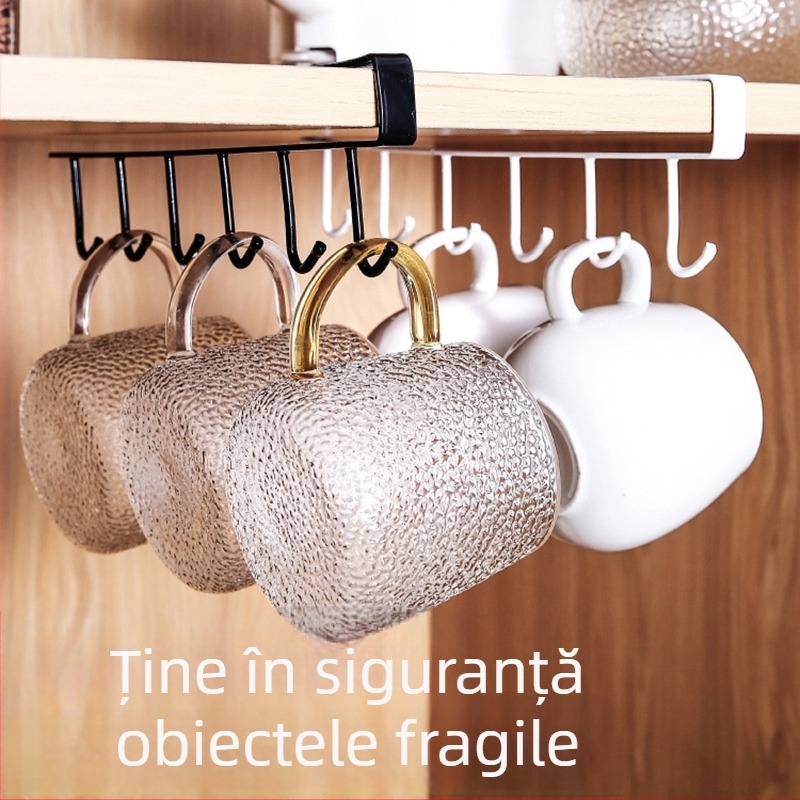 Cârlig de bucătărie sub dulap, fără găuri, pentru tacâmuri, prosoape și căni