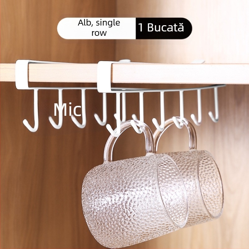 Cârlig de bucătărie sub dulap, fără găuri, pentru tacâmuri, prosoape și căni