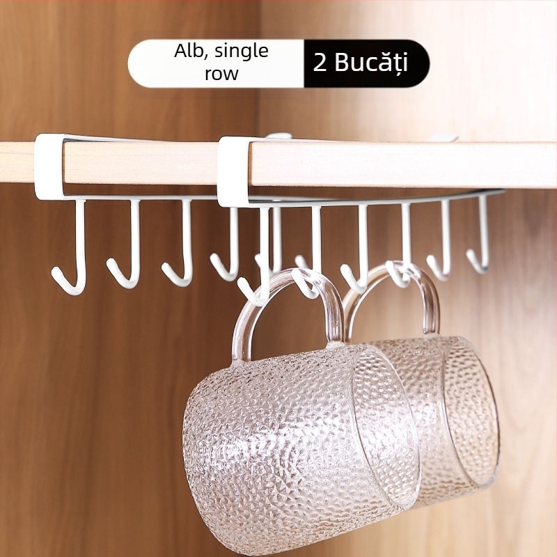 Cârlig de bucătărie sub dulap, fără găuri, pentru tacâmuri, prosoape și căni