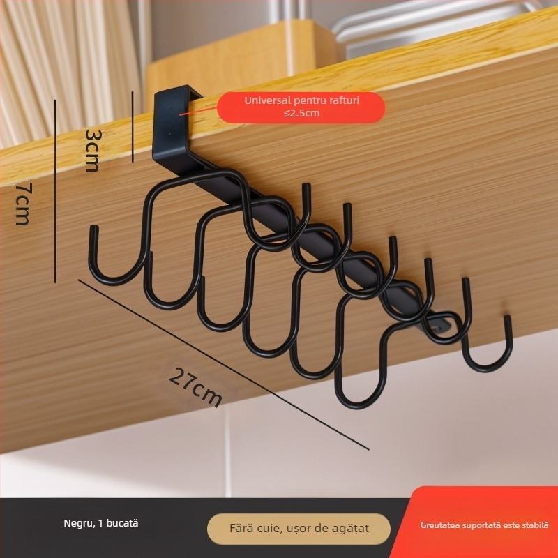 Cârlig de bucătărie sub dulap, fără găuri, pentru tacâmuri, prosoape și căni