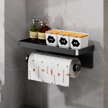 Suport pentru rolă de hârtie de bucătărie montat pe perete, fără găuri, din aluminiu spațial, finisaj anodizat