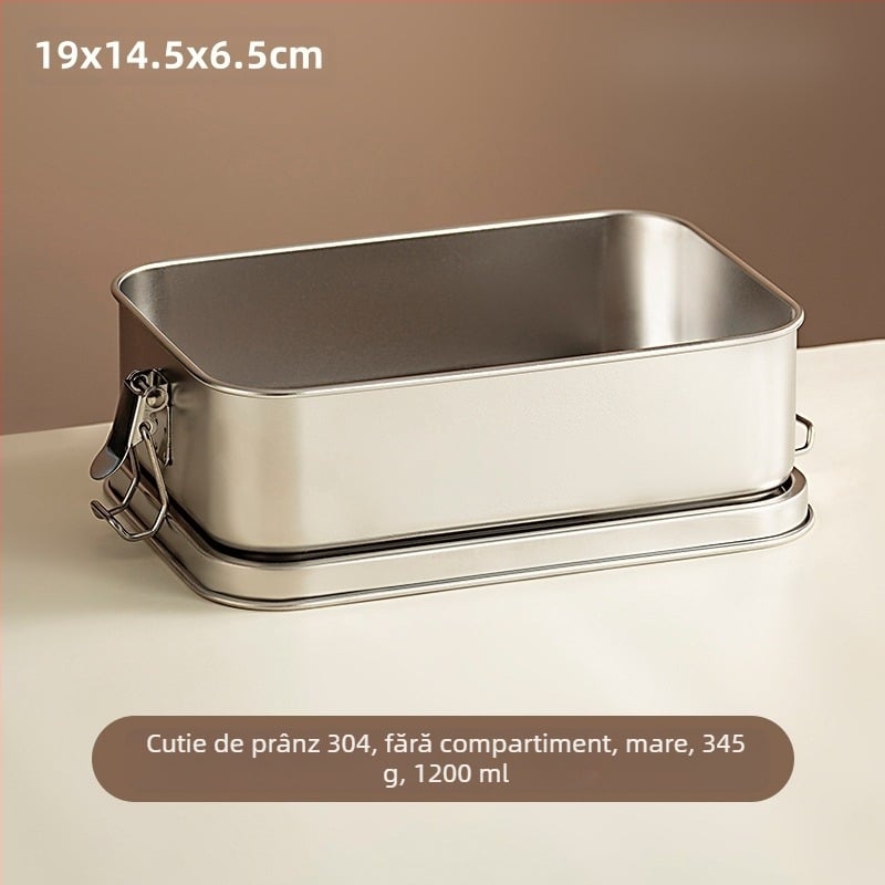 Cutie prânz din oțel inoxidabil 304, cu compartimente, formă rotundă, stil retro, 800-1000 ml capacitate