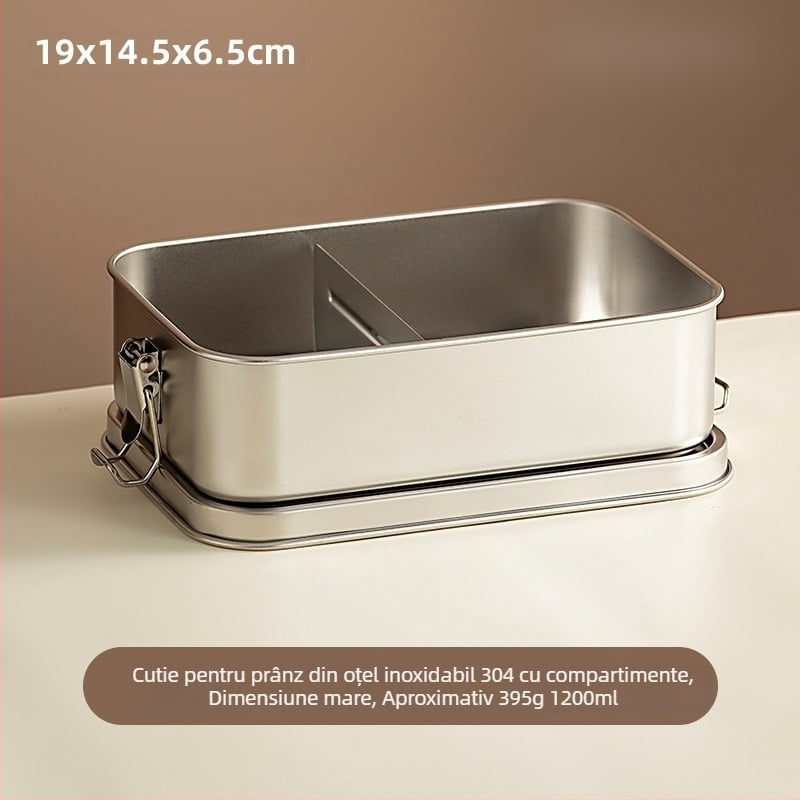 Cutie prânz din oțel inoxidabil 304, cu compartimente, formă rotundă, stil retro, 800-1000 ml capacitate