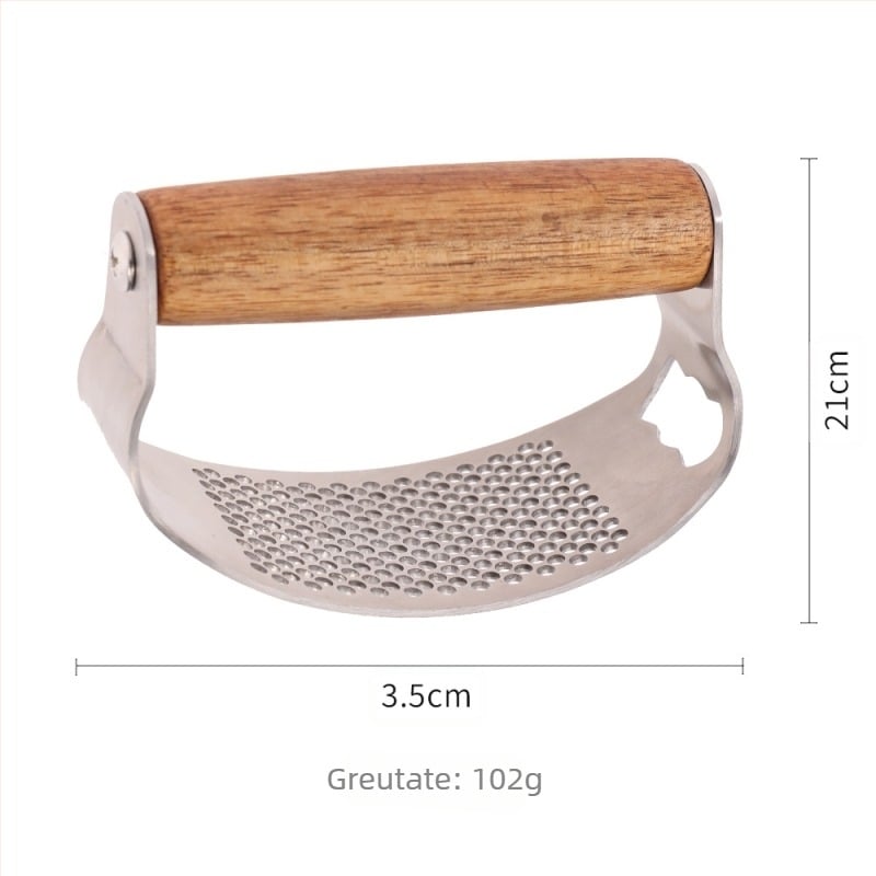 Presa de usturoi din oțel inoxidabil 430, cu mâner din lemn de acacia, funcționare manuală, stil modern minimalist