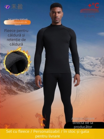 Set de iarnă pentru bărbați pentru alergare și drumeții în aer liber, cu fleece interior – strat de bază cald, material cu uscare rapidă, poliester/vinilon 91–95%, căptușeală din in 91–95%