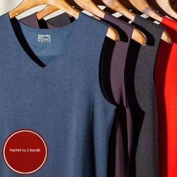 Vestă caldă pentru bărbați din polyester, decolteu în V, strat de bază, strat unic, grosime moderată 161-180 g/m²