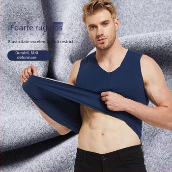Vestă caldă pentru bărbați din polyester, decolteu în V, strat de bază, strat unic, grosime moderată 161-180 g/m²
