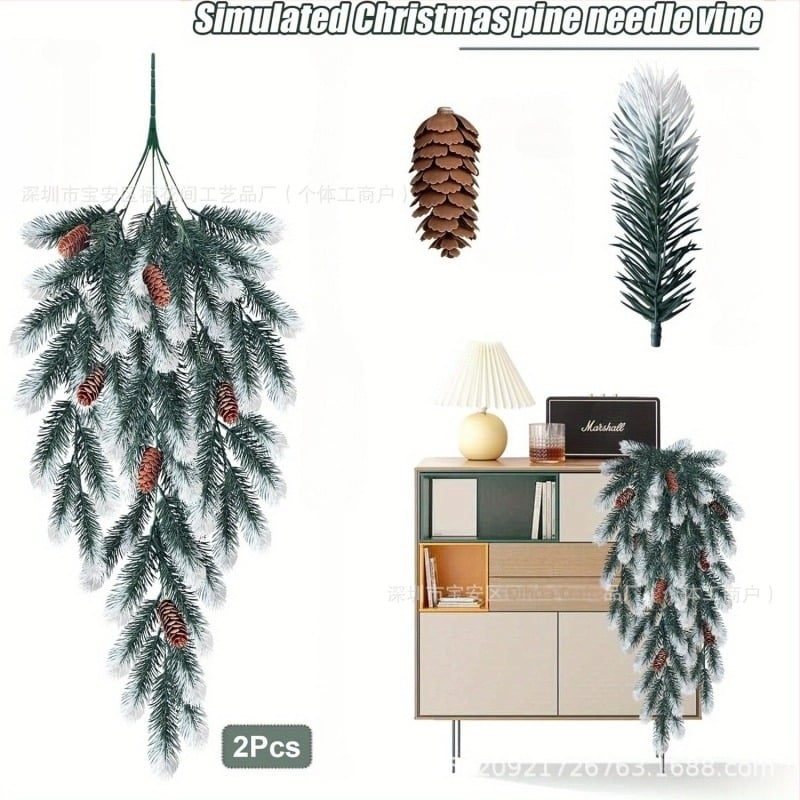 Deco de perete de Crăciun cu ace de pin artificiale și conuri; material: plastic; meșteșug: alt; varietate: alt