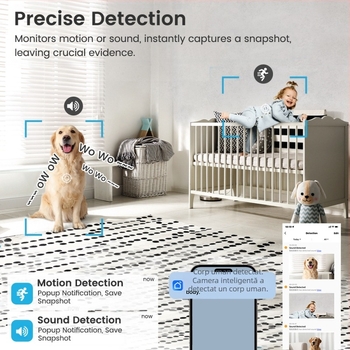 Cameră inteligentă de monitorizare a bebelușilor cu Wi‑Fi, 1080P HD, monitorizare la distanță, alimentare USB, sistem de operare inteligent