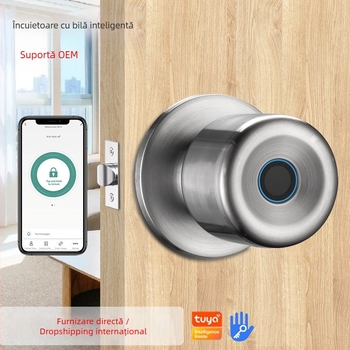 Incuietor electronic inteligent pentru uși din lemn cu amprentă – 100 de amprente stocate; >100000 de deblocări; timp de scanare <0.5 s; rată de acceptare falsă <0.001%; interval de temperatură -20 la 65°C