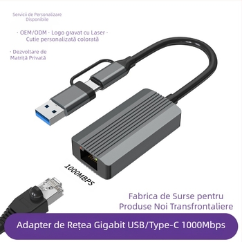 Adaptor Ethernet Gigabit USB-C/USB 3.0 la RJ-45 – fără driver, 10/100/1000 Mbps