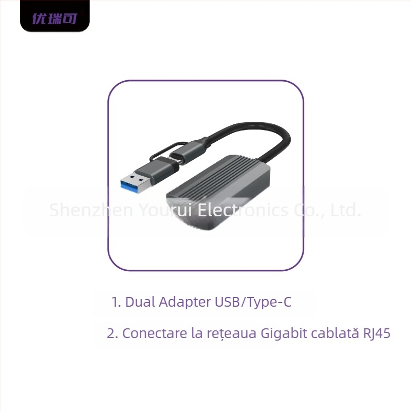 Adaptor Ethernet Gigabit USB-C/USB 3.0 la RJ-45 – fără driver, 10/100/1000 Mbps