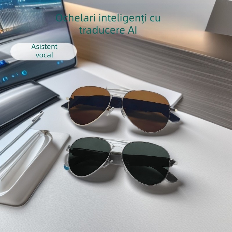 Ochelari inteligenți F18: apeluri Bluetooth, muzică și traducere AI (Model F18; Baterie 55mAh+55mAh; Material ABS+PC+Metal; Distanță wireless 5–10m; Compatibil cu iOS/Android)