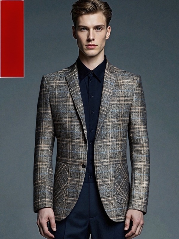 Sacou casual de inspirație americană, croială Slim-Fit, model carouri, rever, închidere cu un singur nasture, poliester