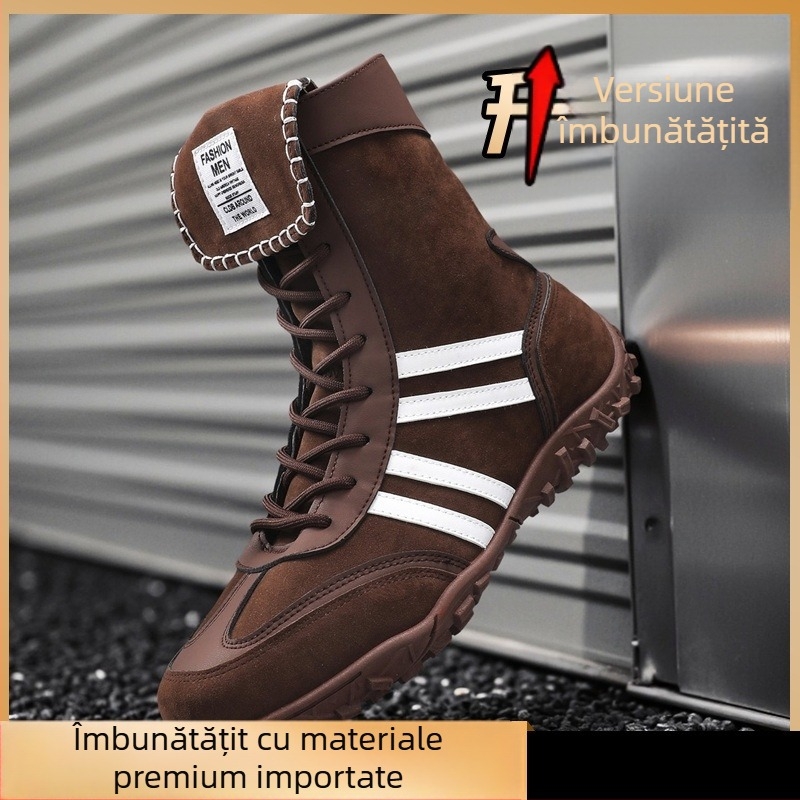 Ghete Martin pentru bărbați - PU exterior, Detalii din piele intoarsă, Înălți, Talpă groasă