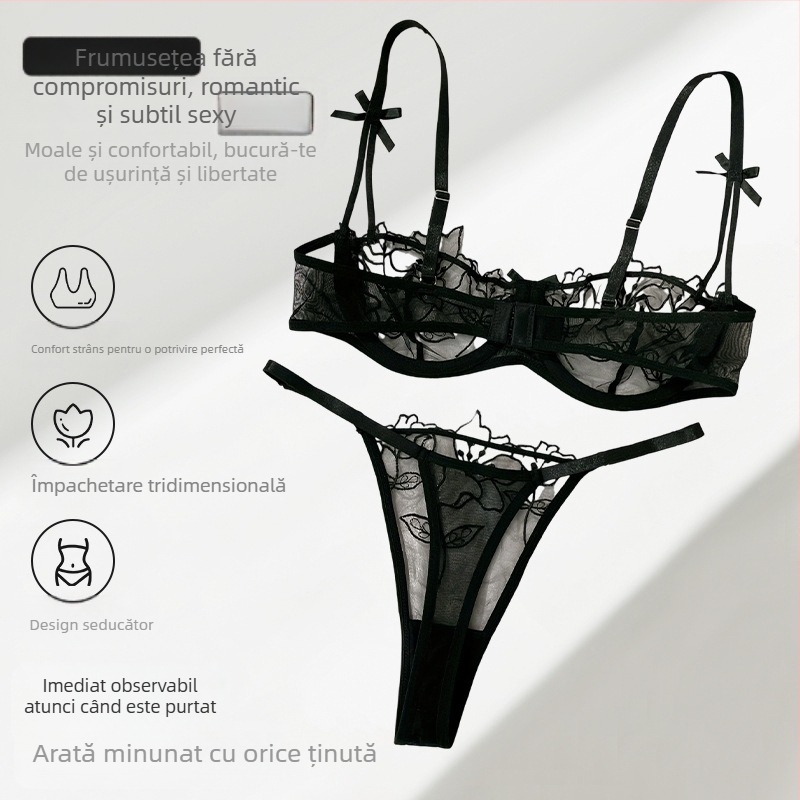 Set de sutiene cu dantelă decupată, Push-Up, cupă 3/4, bretele duble fixe, închidere la spate