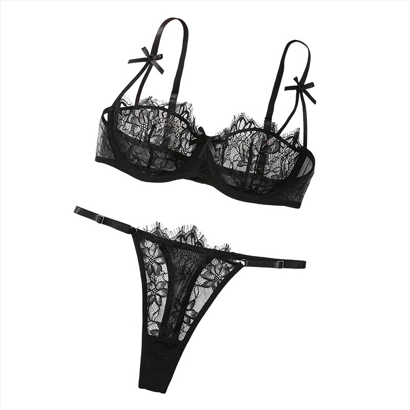 Set de sutiene cu dantelă plasă, Push-Up, Cupă 3/4, Bretele fixe duble, Poliester