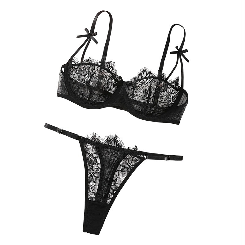 Set de sutiene cu dantelă plasă, Push-Up, Cupă 3/4, Bretele fixe duble, Poliester