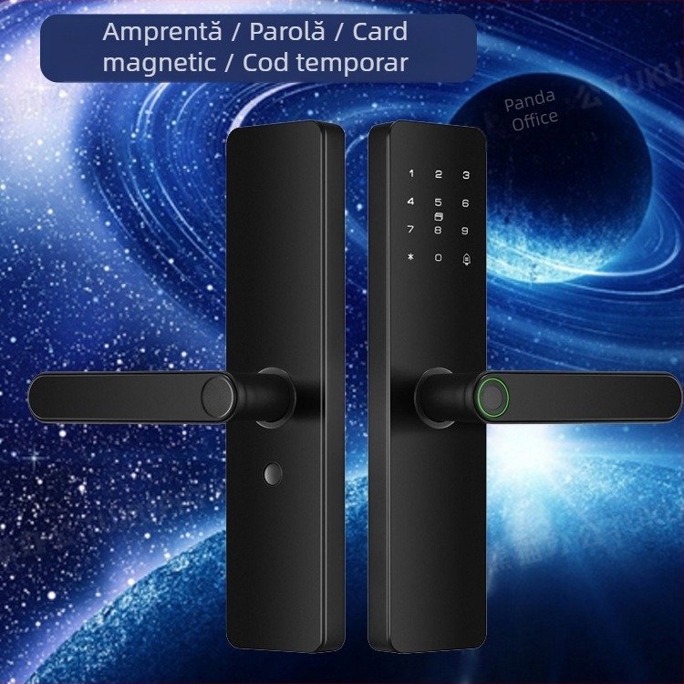 Încuiătoare electronică inteligentă pentru uși interioare din lemn, cu amprentă, palmă, parolă, recunoaștere facială și deblocare la distanță; panou din aliaj de aluminiu