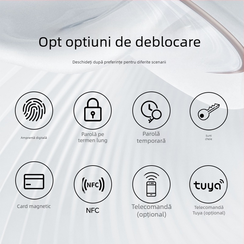 Încuiătoare electronică inteligentă pentru uși interioare din lemn, cu amprentă, palmă, parolă, recunoaștere facială și deblocare la distanță; panou din aliaj de aluminiu