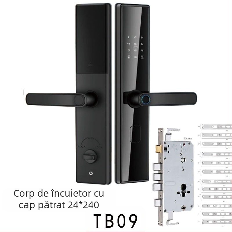 Încuiătoare electronică inteligentă pentru uși interioare din lemn, cu amprentă, palmă, parolă, recunoaștere facială și deblocare la distanță; panou din aliaj de aluminiu