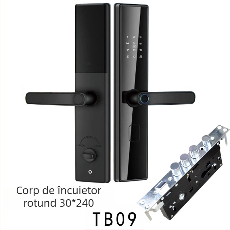 Încuiătoare electronică inteligentă pentru uși interioare din lemn, cu amprentă, palmă, parolă, recunoaștere facială și deblocare la distanță; panou din aliaj de aluminiu