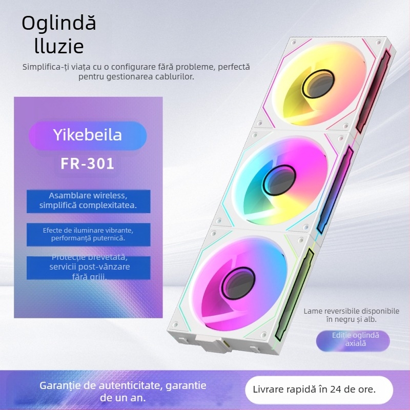 Ventilator pentru carcasa PC cu iluminare ARGB (5V 3-pin), rulment hidraulic, 1800 RPM, zgomot 30 dB, carcasă din ABS