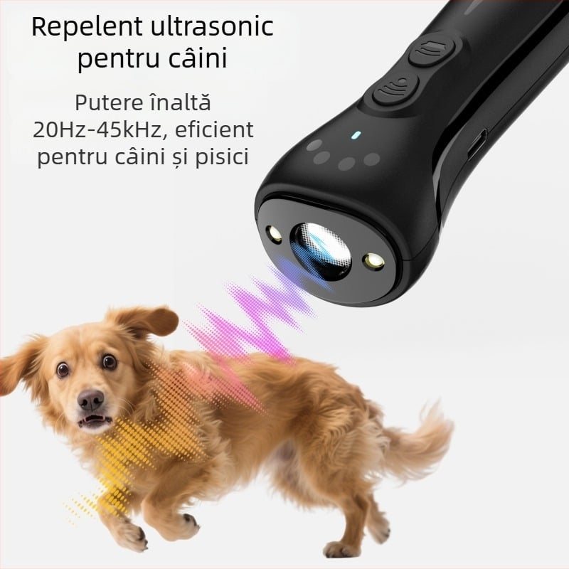 W32 Repeler ultrasonic pentru câini – Anti-lătrat, Încărcabil, Frecvență variabilă, LED portabil
