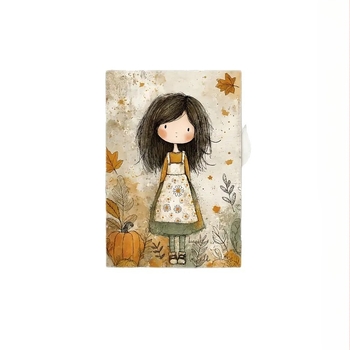 Set de carduri poștale de artă – 20 de foi cu temă retro toamnă: flori, fetiță, timbre poștale, colecționabil
