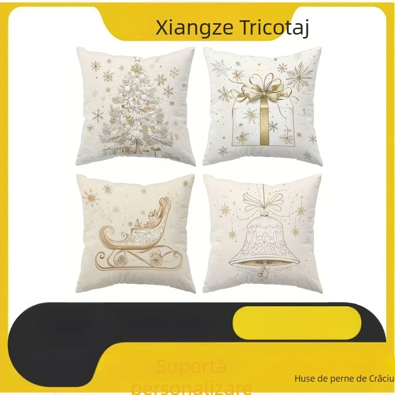 Husa de pernă de iarnă de Crăciun – in și pluș scurt, stil american pentru sufragerie, personalizarea logo disponibil