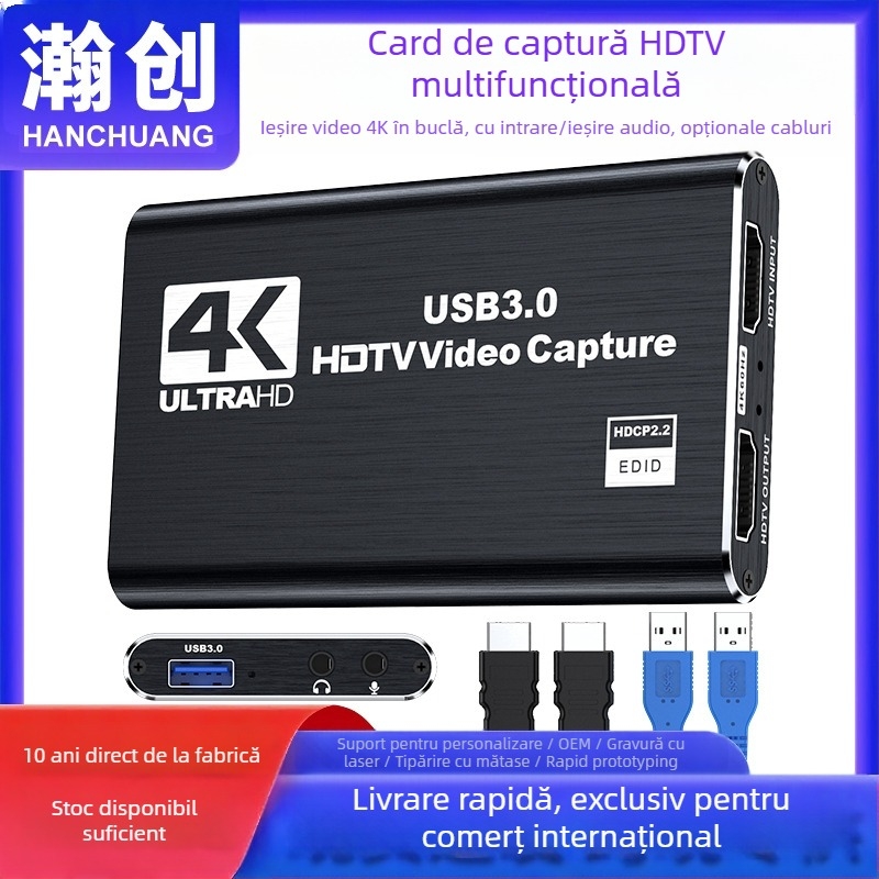 HANCHUANG Cardă de captură USB 3.0 HDMI Loop-Out 4K HC-1407 (Cip 2131, Producător cip MS)