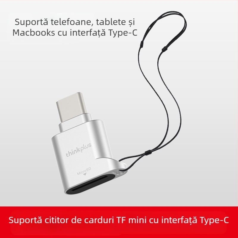 Lenovo D201 Type-C OTG adaptor și cititor de carduri TF/SD, metal