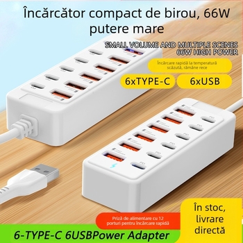Hub USB cu 12 porturi, cablu de extindere cu USB-C și USB-A pentru transfer de date către docking station