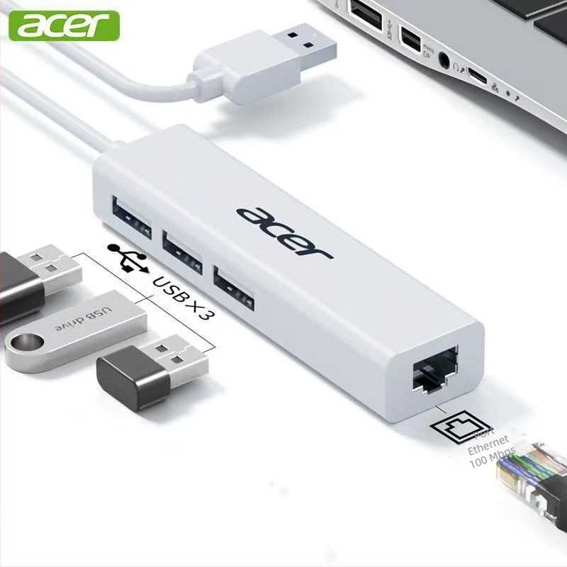 Acer adaptor Type-C către Ethernet cu hub USB HY41-T41, USB 2.0, 100 Mbps, splitter de la 1 la 4