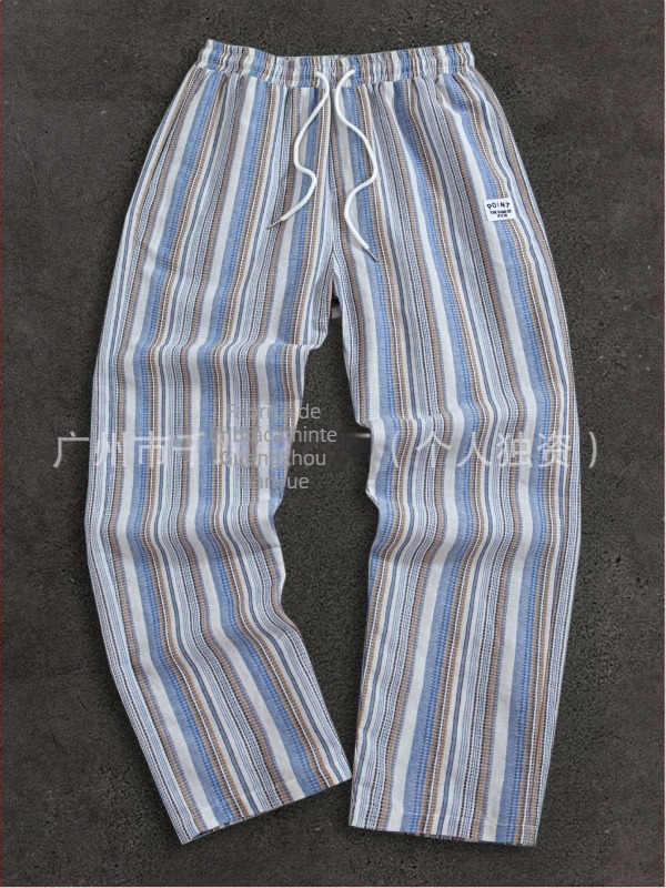 Pantaloni casual bărbați cu dungi, croială lejeră, talie medie, lungi, poliester
