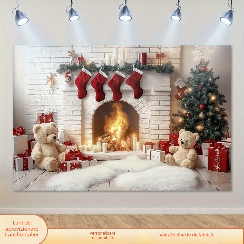Fundal de Crăciun pentru evenimente – pânză de fundal cu ursuleț, brad de Crăciun și șosetă (Item: w; Material: Other; Category: Hang Tag; Product Category: Venue Decoration Props; IP Authorization: No)