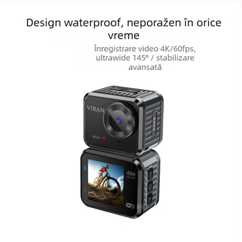 Mini01 Cameră de acțiune 4K pentru exterior, IP68, 4K60fps, ecran 1.54in LCD, Telecomandă WiFi, baterie 980mAh