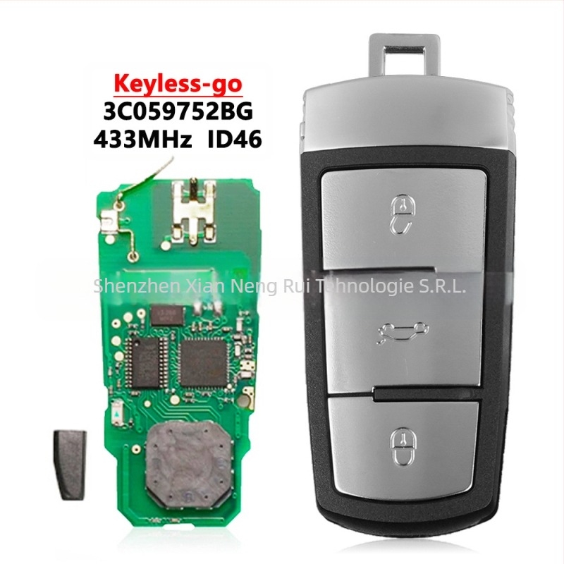 Cheie de mașină Volkswagen, telecomandă cu 3 butoane, 433 MHz, cip ID46, carcasă ABS