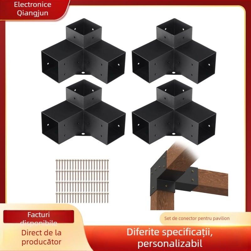 Kit de suport pentru pergolă: extindere în unghi drept cu 3 căi și braț în formă de Tee, oțel carbon, stil modern minimalist, pentru pergolă și pat