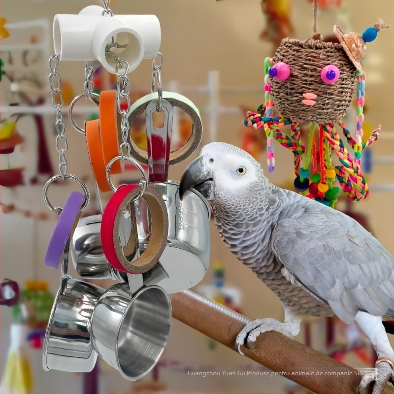 Jucărie pentru papagai din oțel inoxidabil cu clopoțel și inel de hârtie, decor pentru cuibul de păsări, Brand Yg, Cod 225, pentru păsări