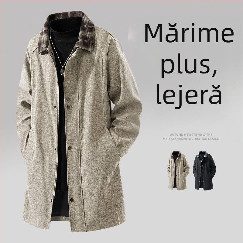 Jachetă de bărbați, lungime medie, patchwork în carouri, guler rabat, fermoar frontal, buzunare laterale