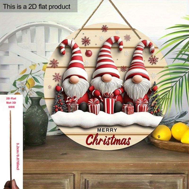 Pandantiv decorativ circular din lemn cu trei Moși Crăciun pentru ușă, fereastră, dormitor și living – decor de Crăciun