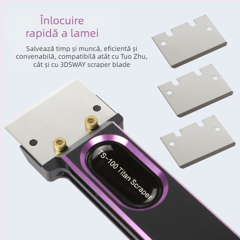 Skraper metalic pentru platforma de imprimare 3D cu plăcuță PEI, lamă de curățare și cheie hexagonală (SN346)