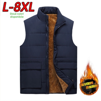 Vesta de fleece pentru bărbați, guler stand, fermoar, culoare solidă, exterior 100% poliester, căptușeală poliester