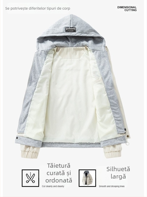 Geacă exterioară pentru bărbați cu glugă, protecție împotriva vântului, din poliester, mâneci lungi, grosime moderată