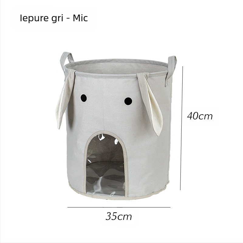 Cutie textilă pentru depozitare jucării, cu panou transparent, pliabilă, design desen animat, material din bumbac, stil modern minimalist, pentru jucării și alte obiecte