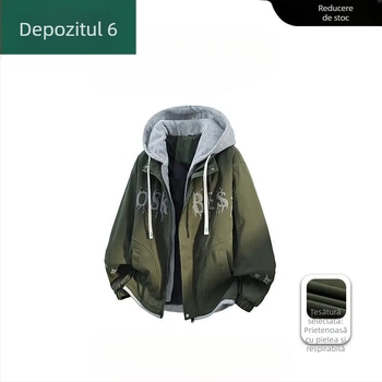 Geacă bărbătească cu glugă, aspect de două părți, Camel Wool și poliester, JK908